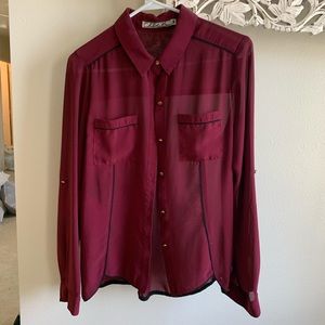 Red button up blouse